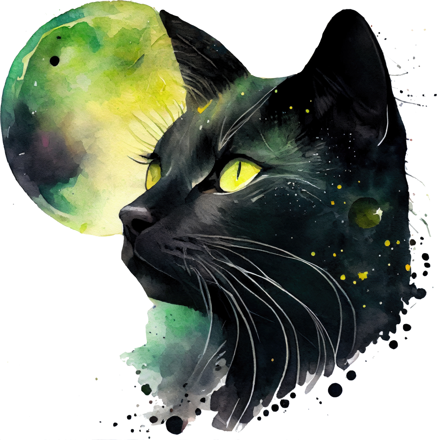 Celestial Black Cat Watercolor