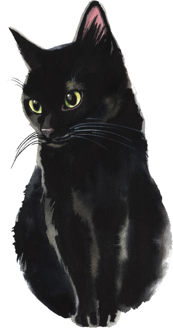 Watercolor Portrait of a Black Cat