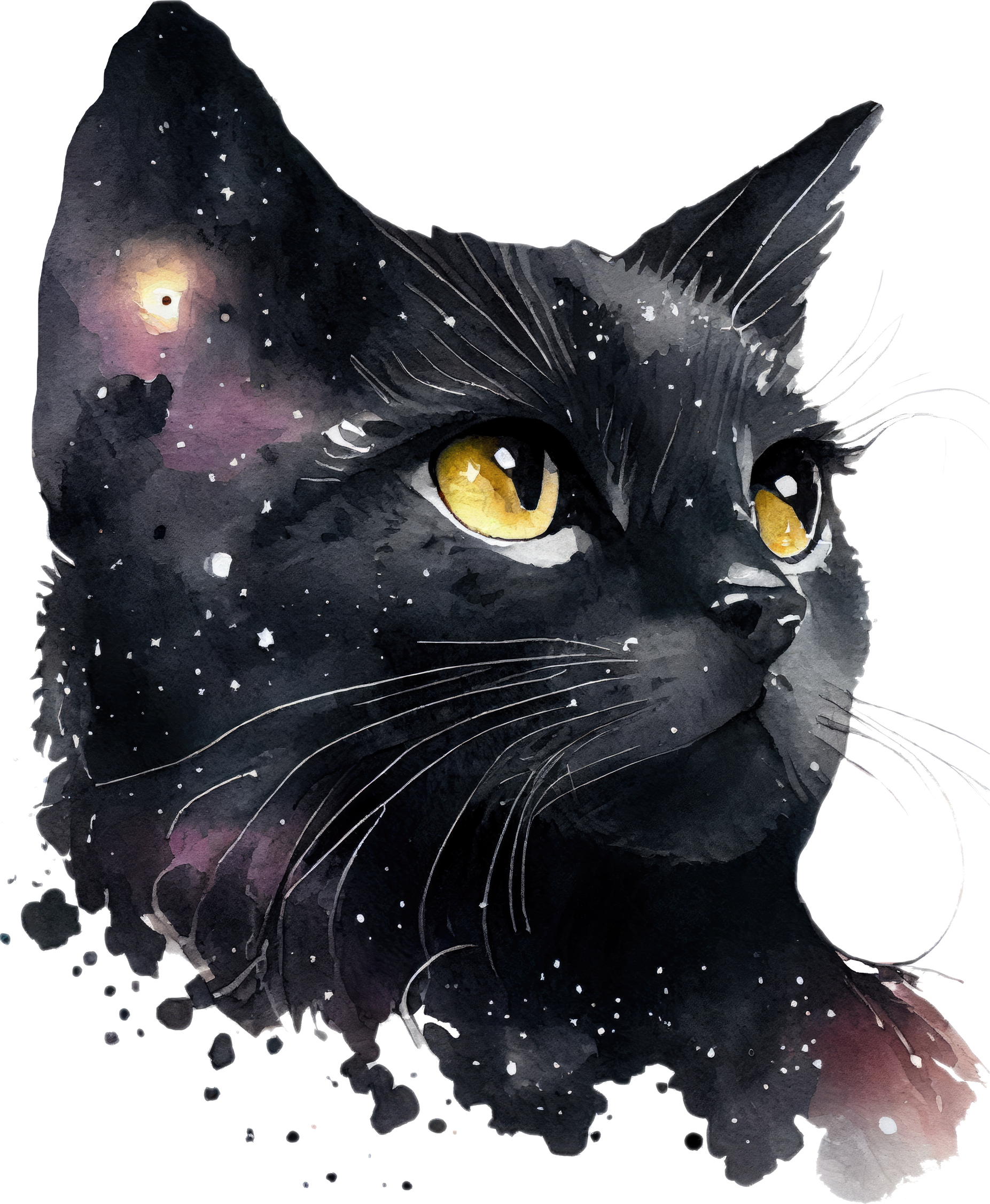 Watercolor Celestial Black Cat 